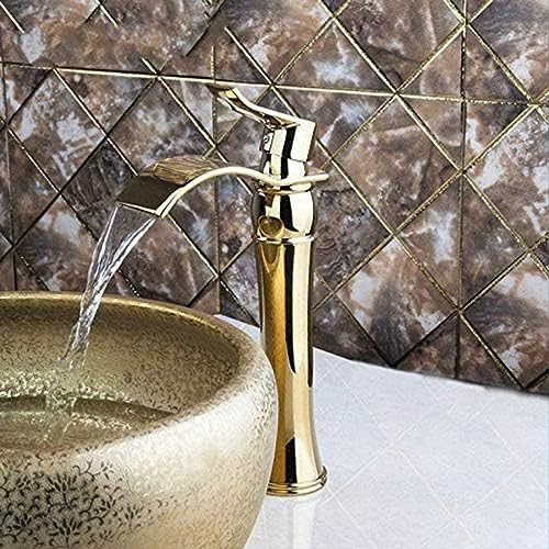 Grifo mezclador de baño de cascada monomando alto color oro brillante para lavabo