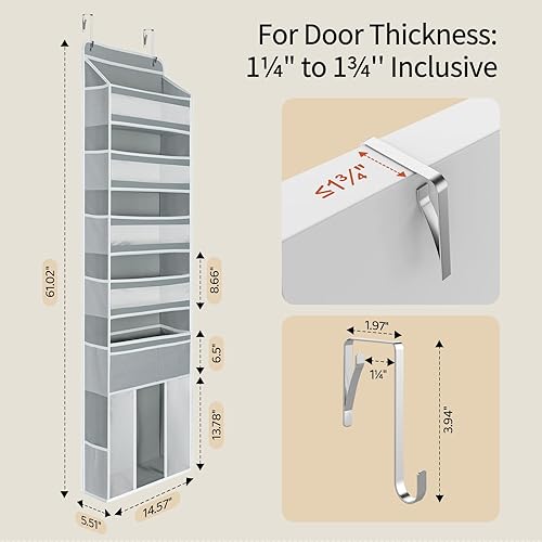 Miniatura 6 de Yecaye Organizador de 6 niveles sobre la puerta con contenedor desmontable, organizador colgante de puerta con ventanas transparentes,