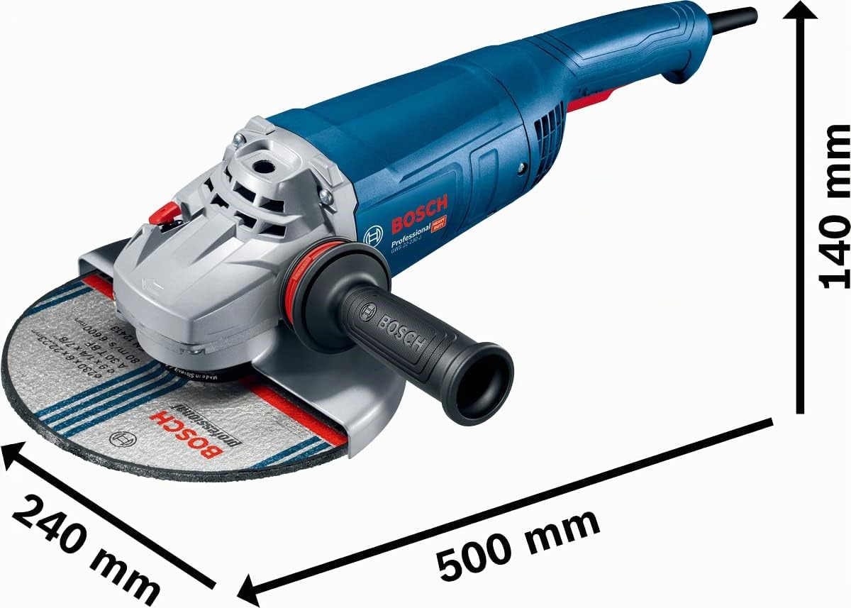 Bosch Professional amoladora angular GWS 22-180 J (potencia 2200 W, incl. llave de dos agujeros, brida, tuerca de apriete, cubierta protectora, empuñadura auxiliar)