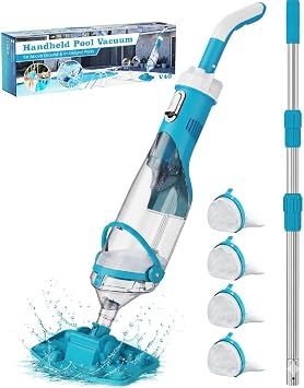 Cordless Pool Vacuum with Telescopic Pole, 18.5 GPM Powerful Suction, 1.5H Supercharge Technology, Handheld Pool Vacuum Cleaner for Above Ground/Inground Pools, Hot Tubs, Sky Blue