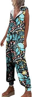 Summer Cigarette Slacks Ladies Beach Extra Long Breathable Classic Floral Prin Hi Waist Regular Fit Peplum Polyester Romper