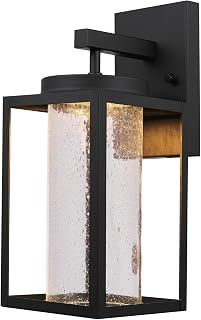 GLOBE Electric 44359 Capulet LED Integrated Outdoor Indoor Wall Sconce, Black, Clear Bubble Glass Center Column, Dimmable, 12W, 850 Lumens
