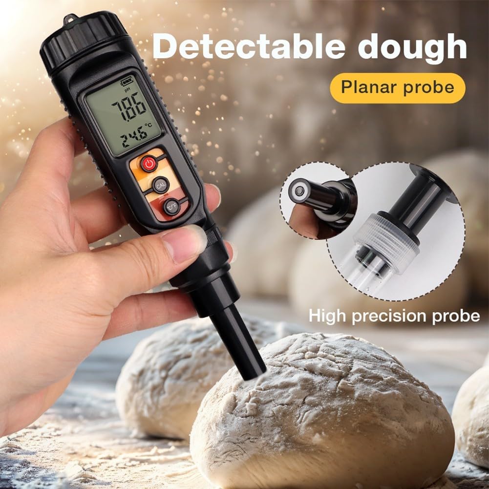 Tester di pH portatile per suolo, pasta, carne, frutta, pelle, schermo LCD, digitale, con compensazione automatica della temperatura, per uso domestico, 210 x 40 mm