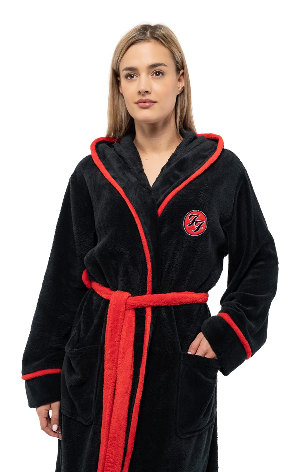 Foo Fighters Bathrobe FF Band Logo Official Black Super Soft Fleece Unisex M