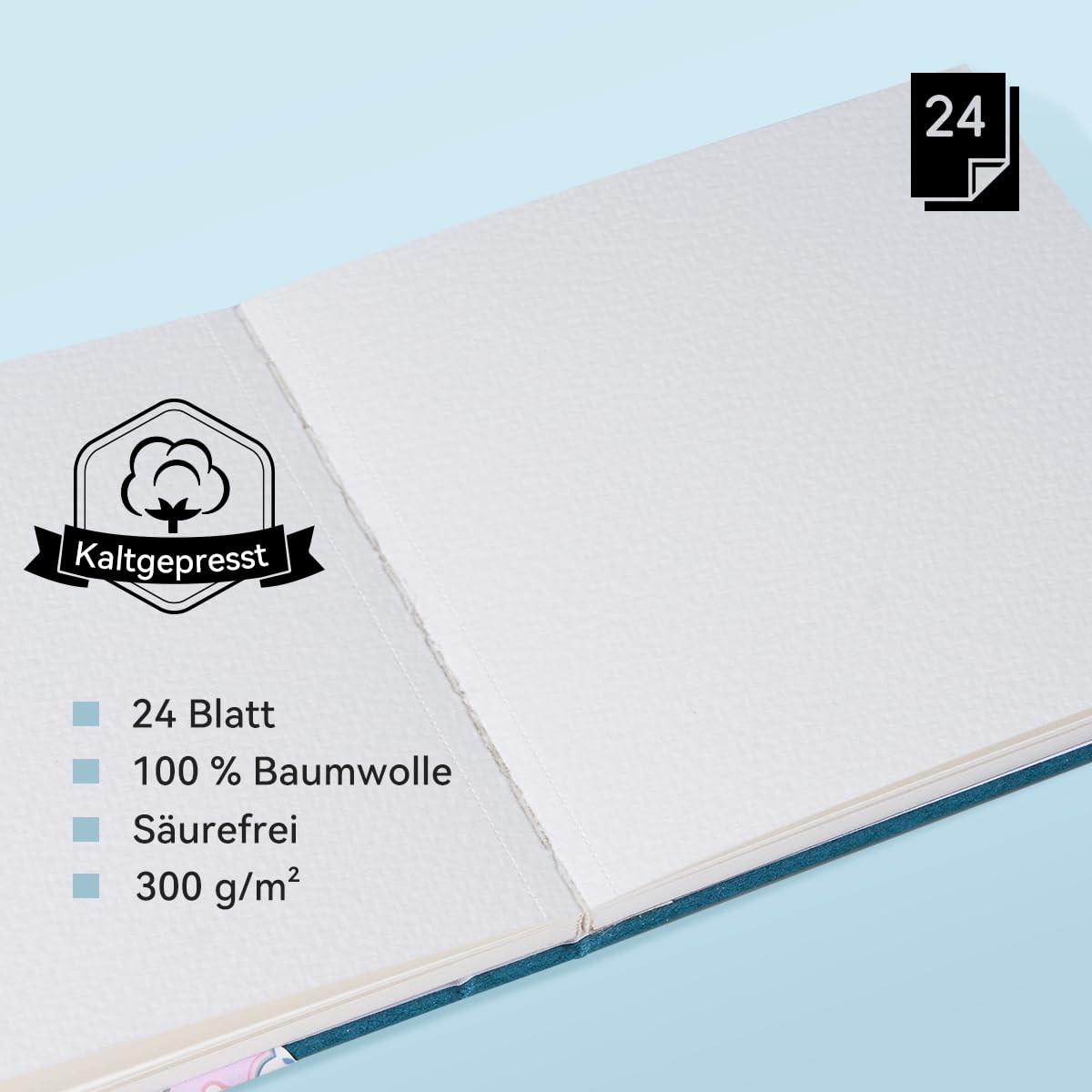 Arrtx Square Aquarellpapier Skizzenbuch, 5.47x5.47'', 140 LB, 300 GSM, 100% Baumwollpapier, Cold Press, 24 Blätter, Hardcover Aquarell Journal für den Einsatz als Reisebuch für Künstler Erwachsene Stu