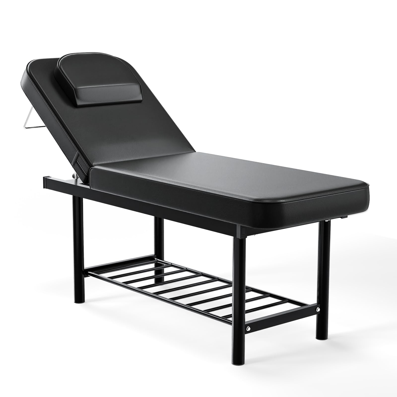 OmySalon Massage Table, Heavy Duty Treatment Bed, Adjustable Height & Backrest Facial Bed for Professional Physical Therapy Salon (Black, Manual)