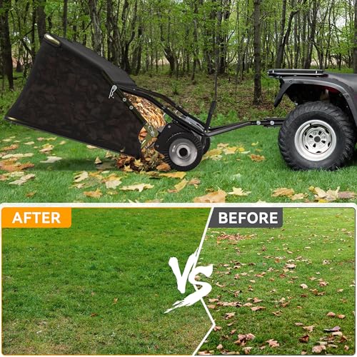YINTATECH 42in Lawn Sweeper Tow Behind, 20 cu. Ft Leaf Grass Collector, Garden Yard Sweeper Pull Behind with Adjustable Brush Height & Dumping Rope, Black