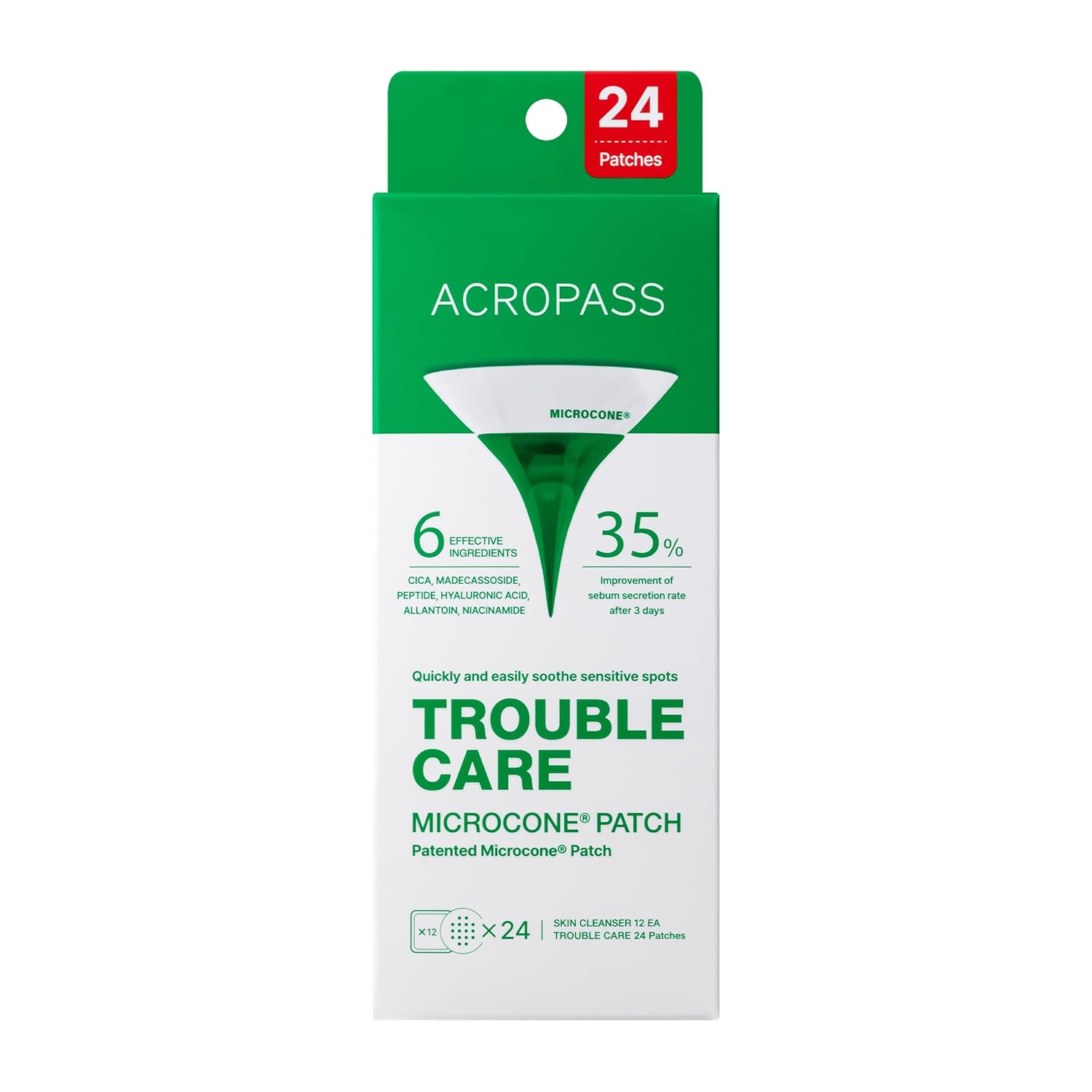 ACROPASS Trouble Care Microcone Acne Patch, Spot Care for Early Pimple and Zits, Hydrocolloid & Niacinamide for Blemishes (Regular Size 24count)