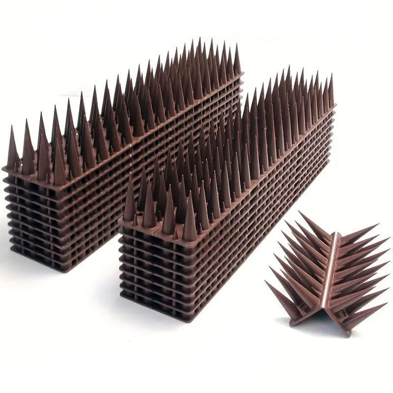Faboer Fence Wall Spikes Garden Security Burgular Guard Anti-Climb Cat Bird Pigeon Foxes Intruder Pest Deterrent - Brown (20m - 40Pack)