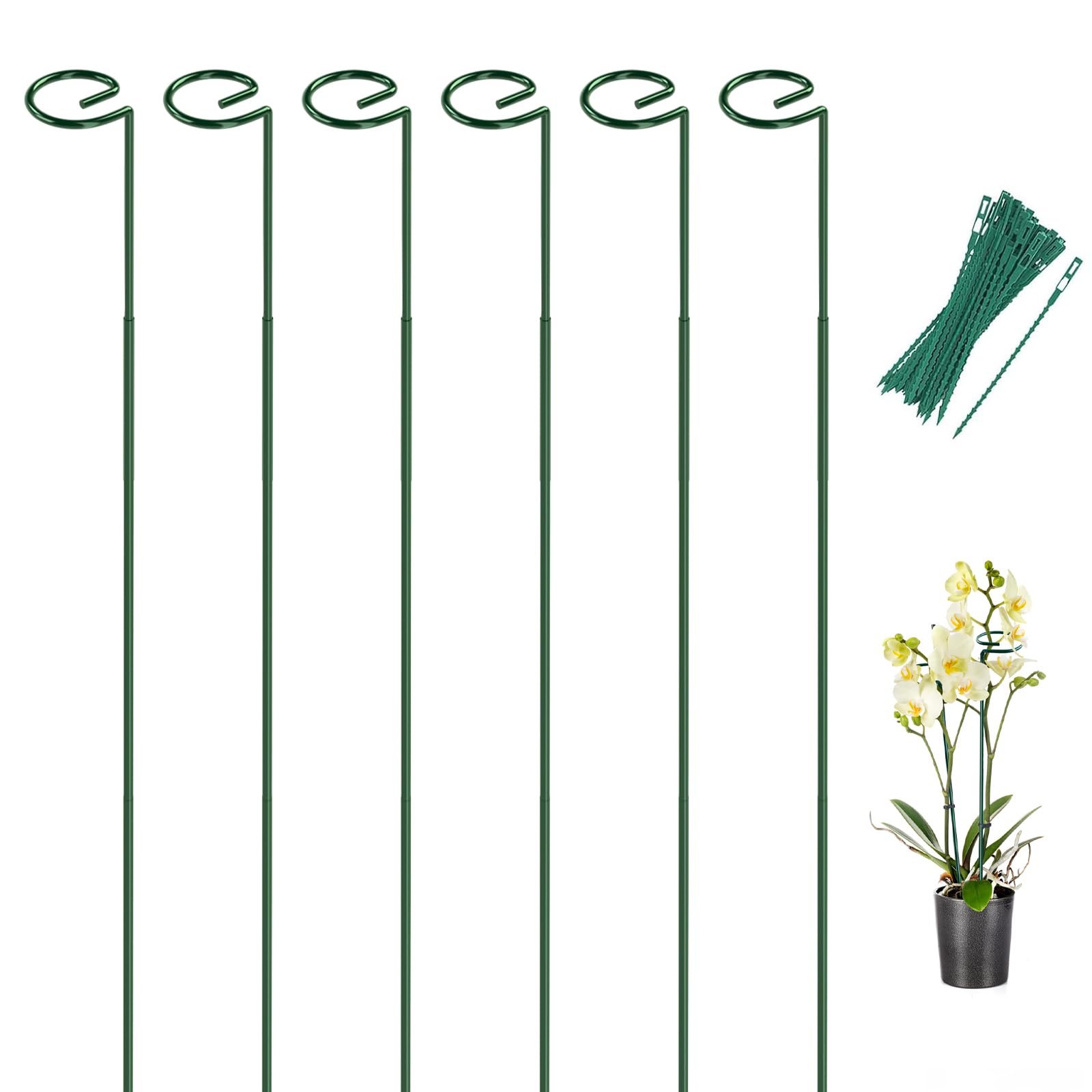 Breeze Touch 6 Pack Plant Stakes, 35.4 Inch Plant Support Stakes with 15 Twist Ties, Plant Sticks Support, Flower Stakes for Plants Peony, Tomato