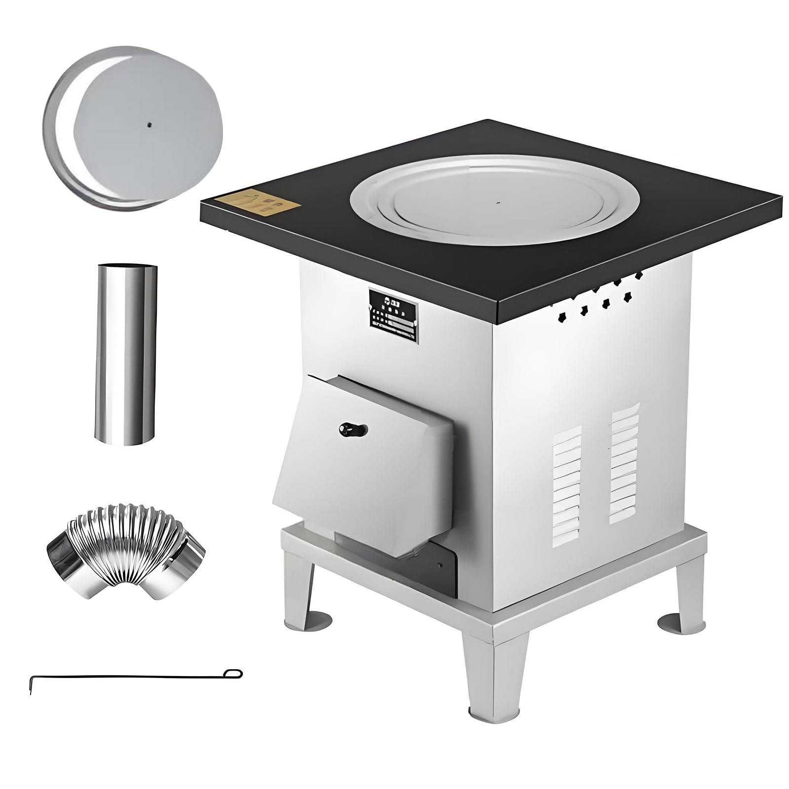Stufa a Legna da Interno Stufa Portatile da Riscaldamento Stufa a Legnas da Campeggio Multifunzionale per Tendas o Casa, Bianco Argento(50cm)