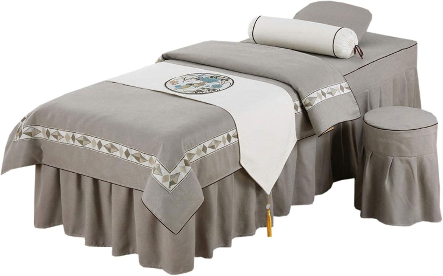 High-End European-Style Beauty Bedspread 4-Piece Beauty Salon Luxury Simple Crystal Velvet Cotton Linen Massage Beauty Bed Cover Massage Salon Bed Bedspread with (Grey 70 x 190 cm)