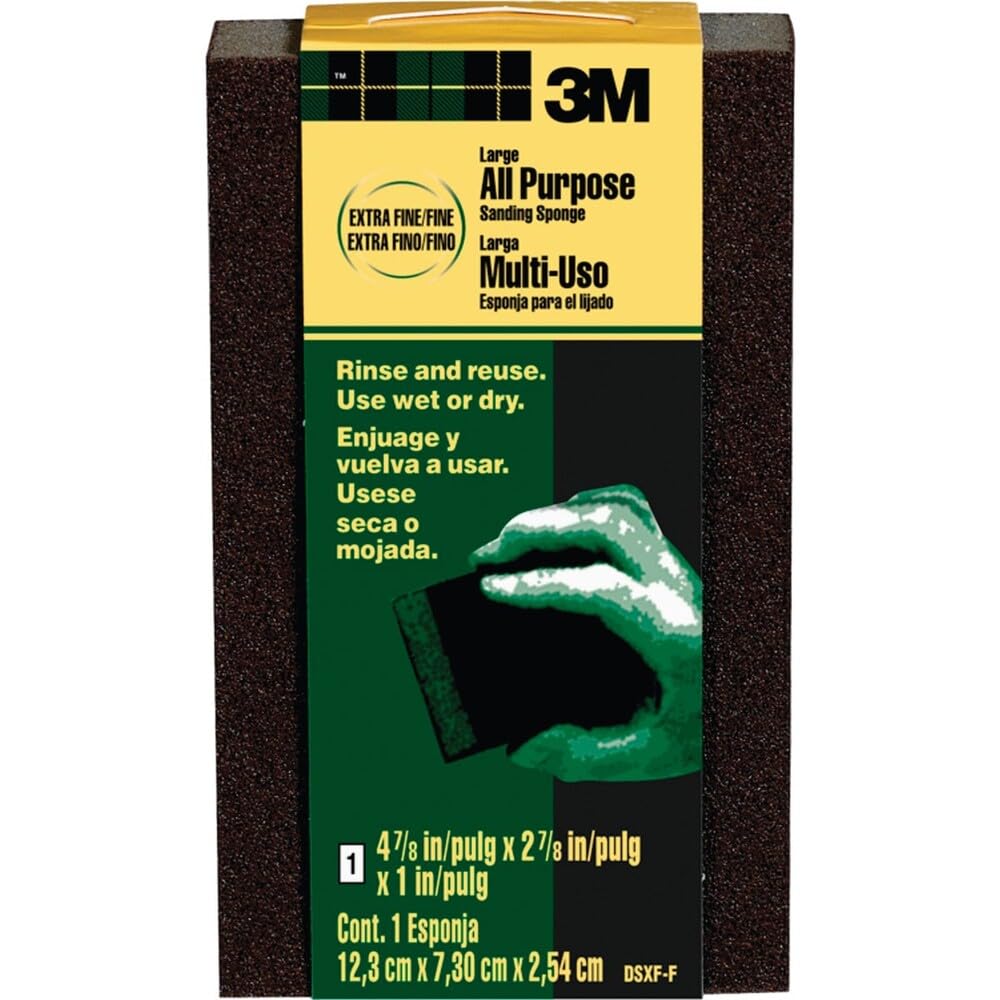 3M Large Area Sanding Sponge, Extra Fine/Fine, 4.875-in by 2.875-in by 1-in