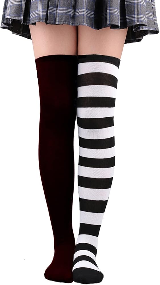 Calze e Calzini alla Moda per Donne, Calze Personalizzate con Stampa Babbo Natale e Strisce Colorate, Calze Cosplay Sopra il Ginocchio