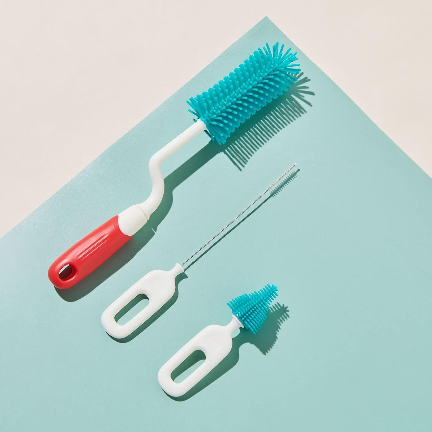 Silicone Bottle Brush Set with Stand Rotating Silicone Bottle Cleaning Brush Cleaner Set Long Handle 3-in-1