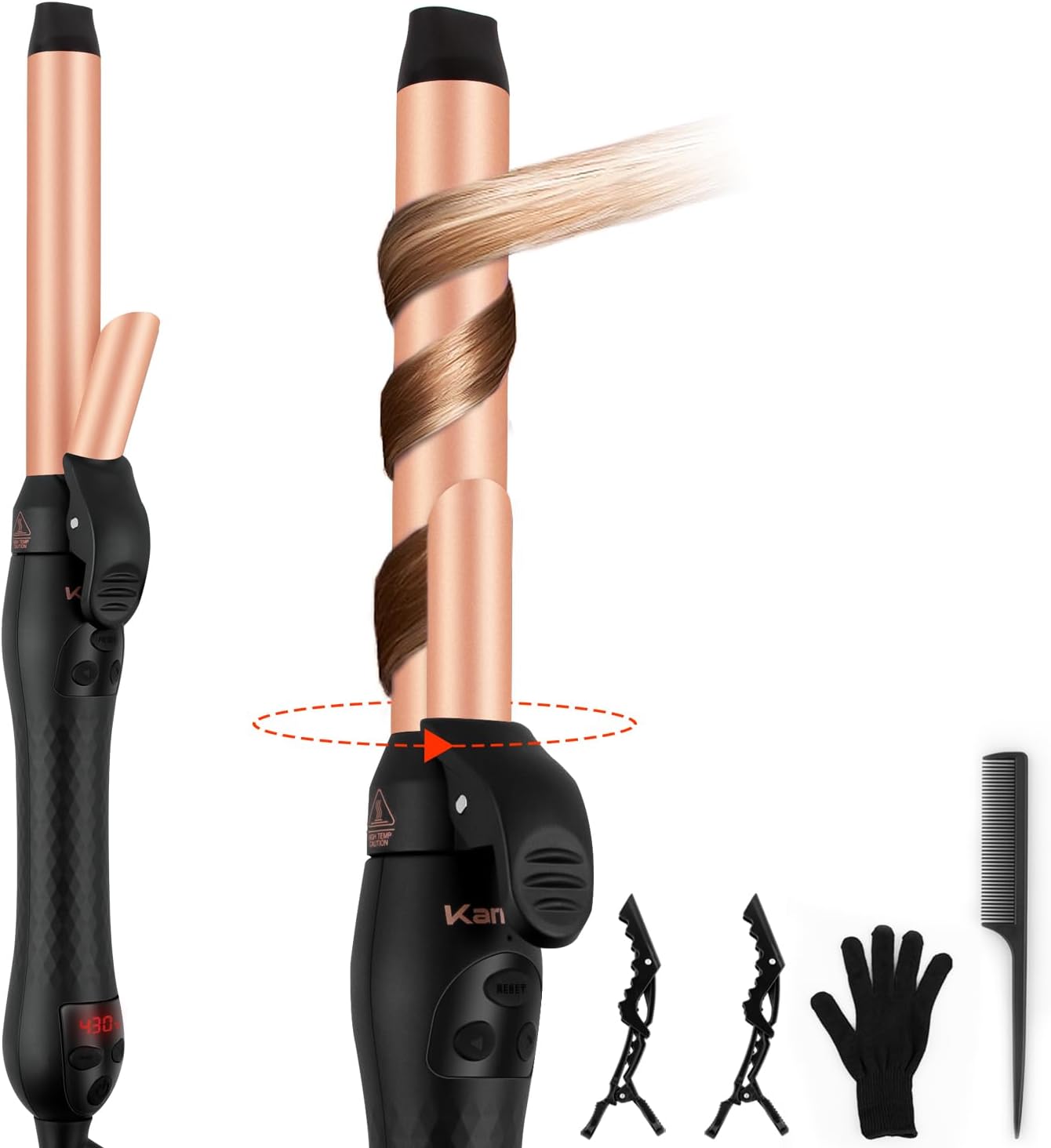 Rotating Curling Iron 1 Inch, Automatic Curling Wand for Beach Waves with Memory Mode, Get Effortless Waves with Self Curling Wand, 30s Fast Heating Up, Dual Voltage, Suitable for Medium or Long Hair