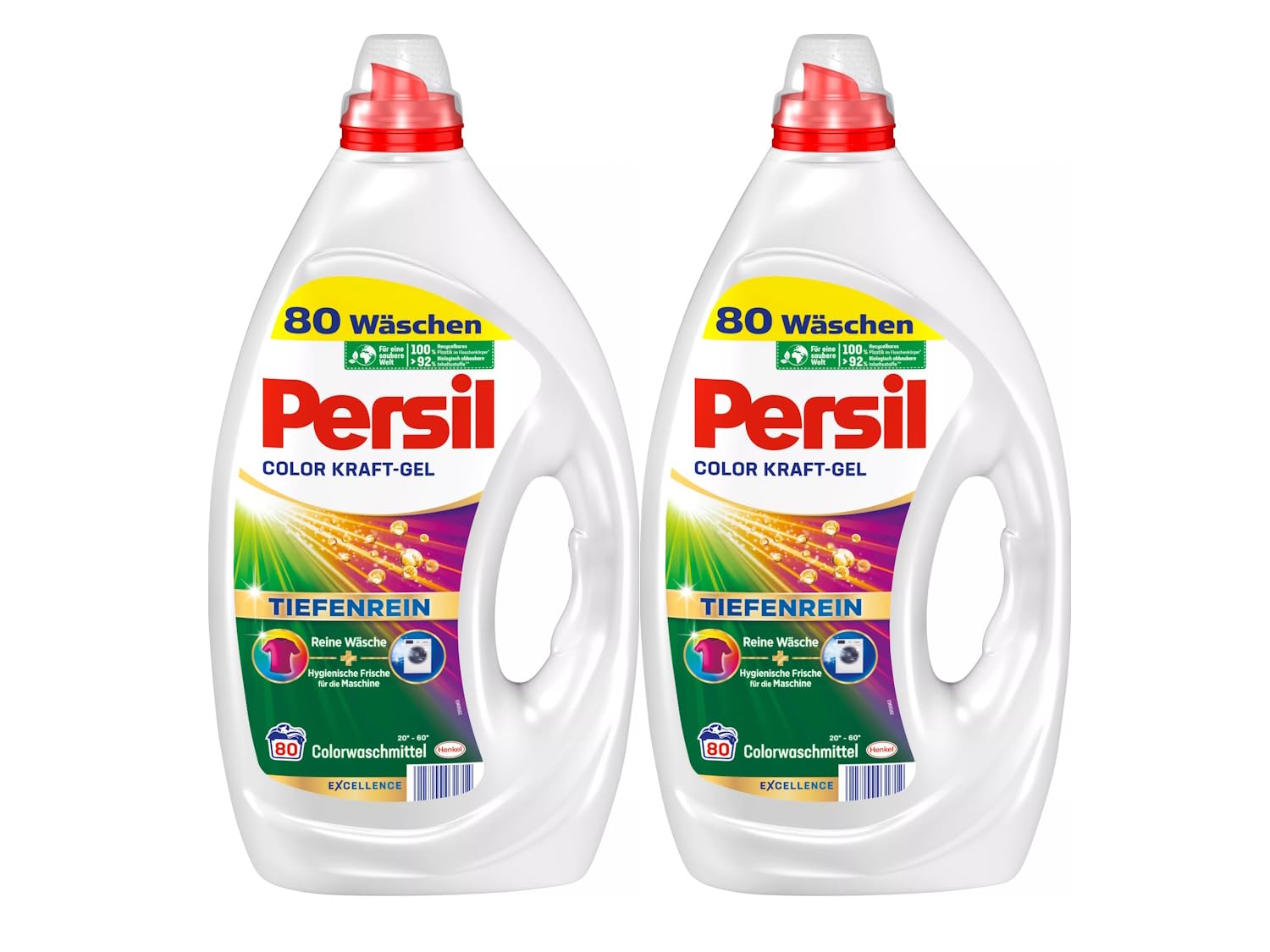 Persil Color Kraft-Gel (2 x 80 Waschladungen), Flüssigwaschmittel mit Tiefenrein Technologie, Colorwaschmittel für reine Wäsche und hygienische Frische für die Maschine, wirksam ab 20 °C