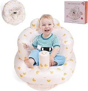 Upgraded Inflatable Baby Seat 3 Months and Up, Inflatable Baby Chair with 3-Point Harness, Blow Up Newborn Chair with Built in Air Pump (Bearhead)
