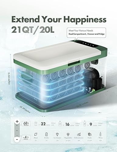 Miniatura 2 de A-Premium Refrigerador de 12 voltios 21QT20.1L Refrigerador portátil para automóvil, -4 F  68 F, congelador portátil de enfriamiento rápido con 1224