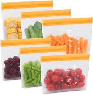 Reusable Gallon Freezer Bags 6 Pack Reusable Silicone Food Storage Bags, | Extra Thick Leakproof Stand-Up Reusable Silicone Bags for Cereal Vegetables Meats Home Organization