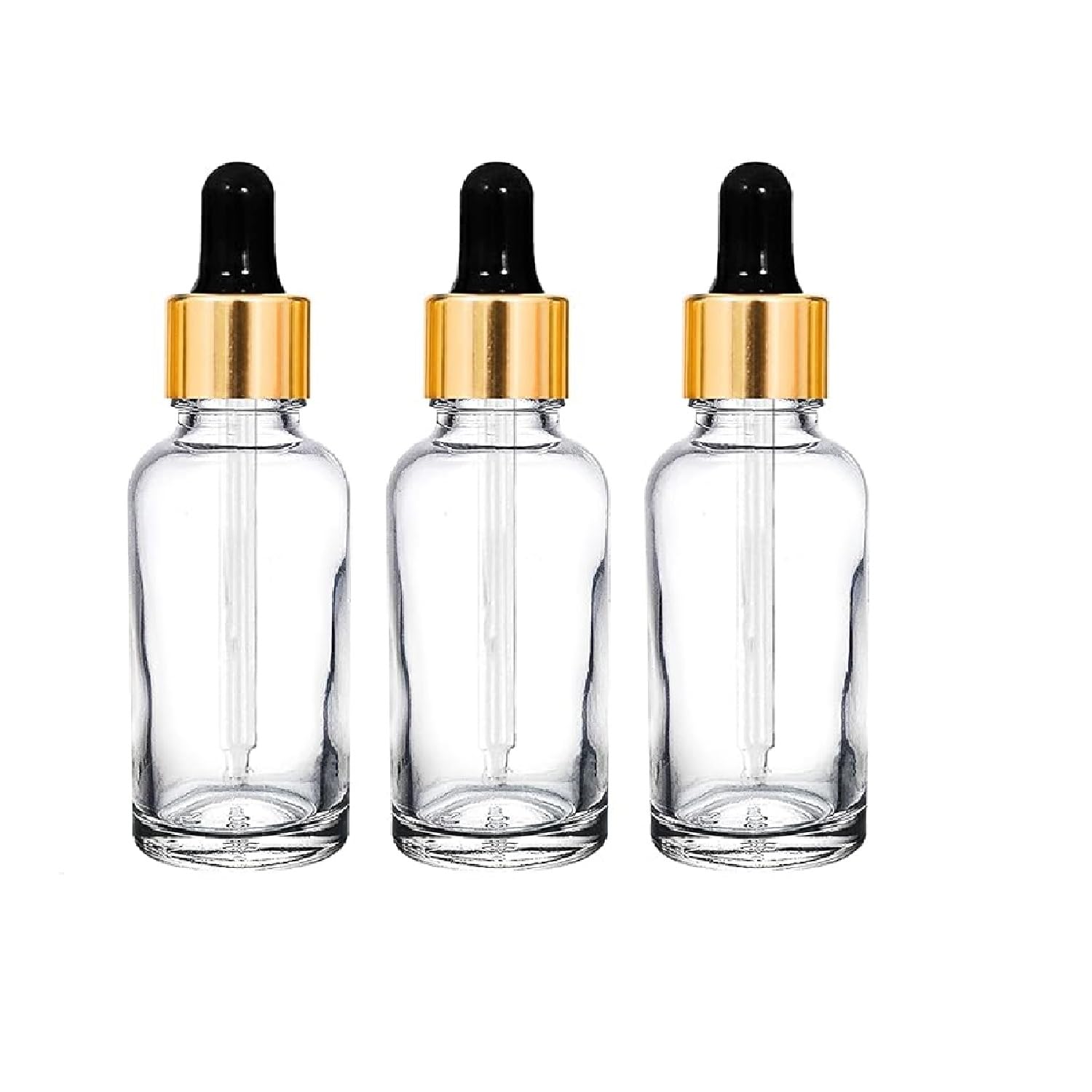 50 ml Clear/Transparent Empty Glass Bottle + Dropper + Gold Ring + Silicone Black Teat (Pack of 3) Refillable, Reusable, Leak Proof For Essential Oils, Perfumes Liquid DIY, Cosmetics-image-36