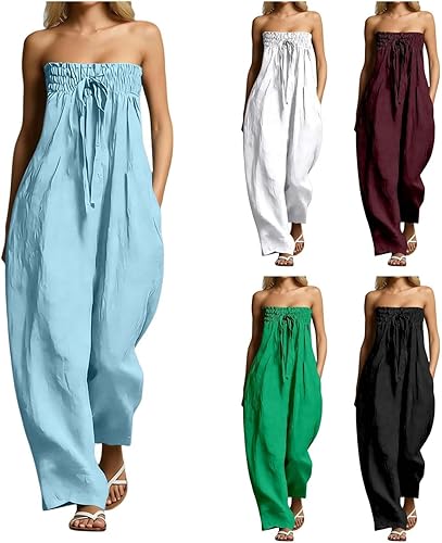 JiXiang Strapless Jumpsuits for Women Off the Shoulder Sleeveless Barrel Tube Ro