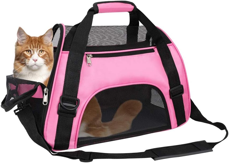 Pet Carrier Bag, Airline Approved Duffle Bags, Pet Travel Portable Bag Home for Little Dogs, Cats and Puppies, Small Animals (Small, Pink)
