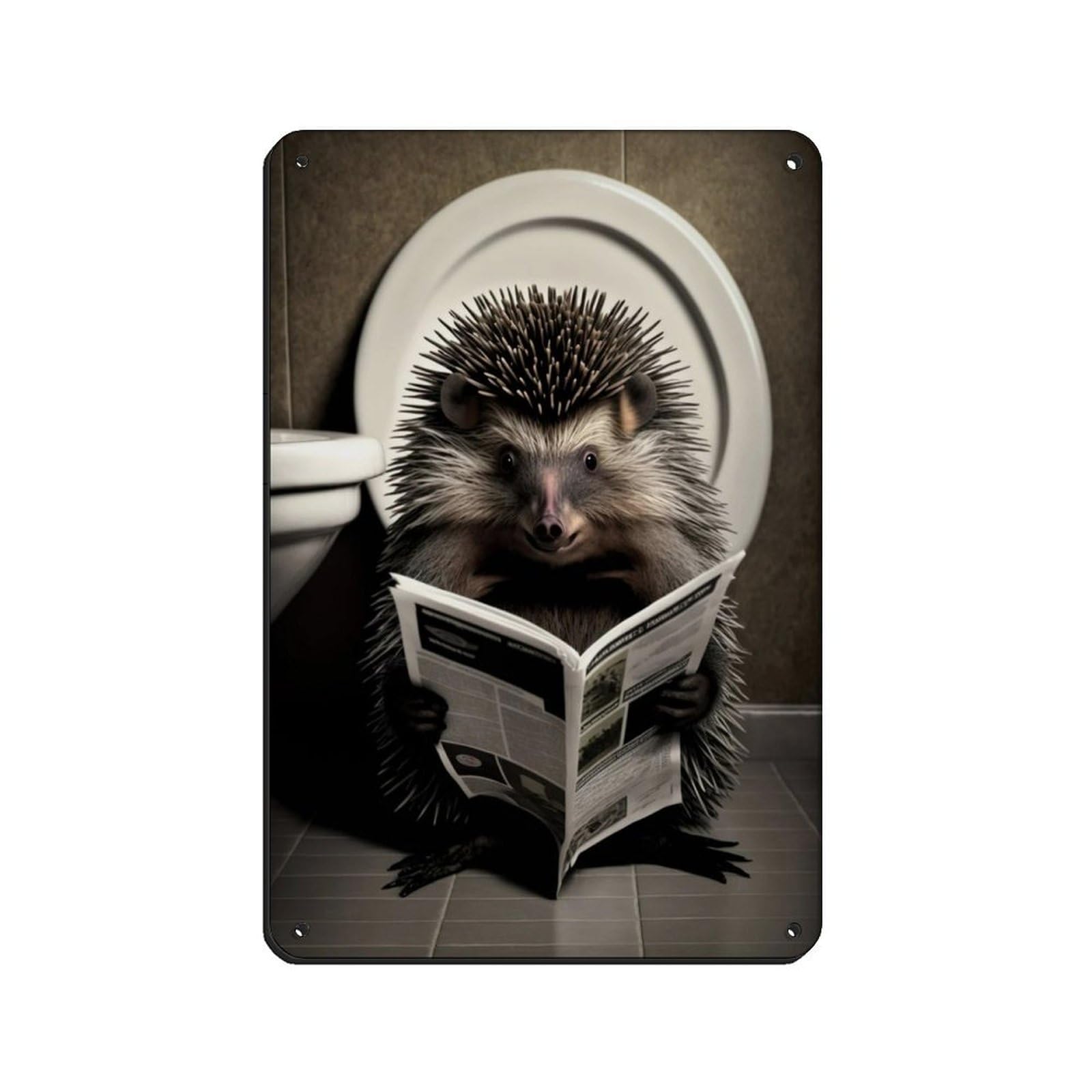 Porcupine Sitting on The Toilet Reading A Newspaper Tin Sign Vintage Metal Pub Club Cafe Bar Home Wall Art Decoration Poster Retro 8x12inch(20x30cm)