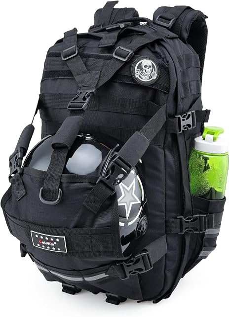 Motorcycle Helmet Backpack Skull Style Large Capacity Waterproof Motorbike Helmet Storage Bag for Man Cycling Travel Backpack Motorcycle Gear (Black)