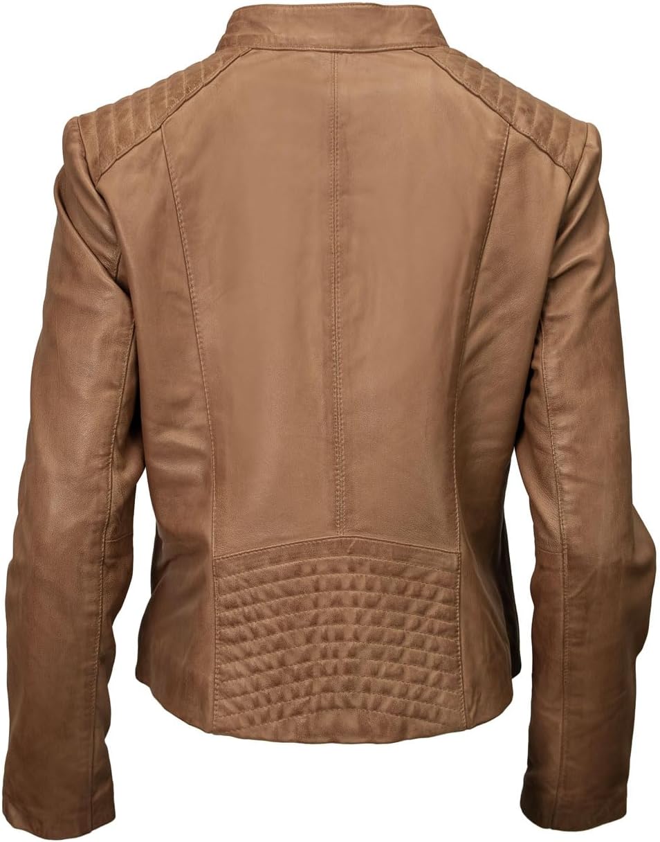 Milwaukee Leather LKL2736 Women's Cognac Premium Leather Scuba Style Biker Jacket w/Mandarin Collar - Image 5