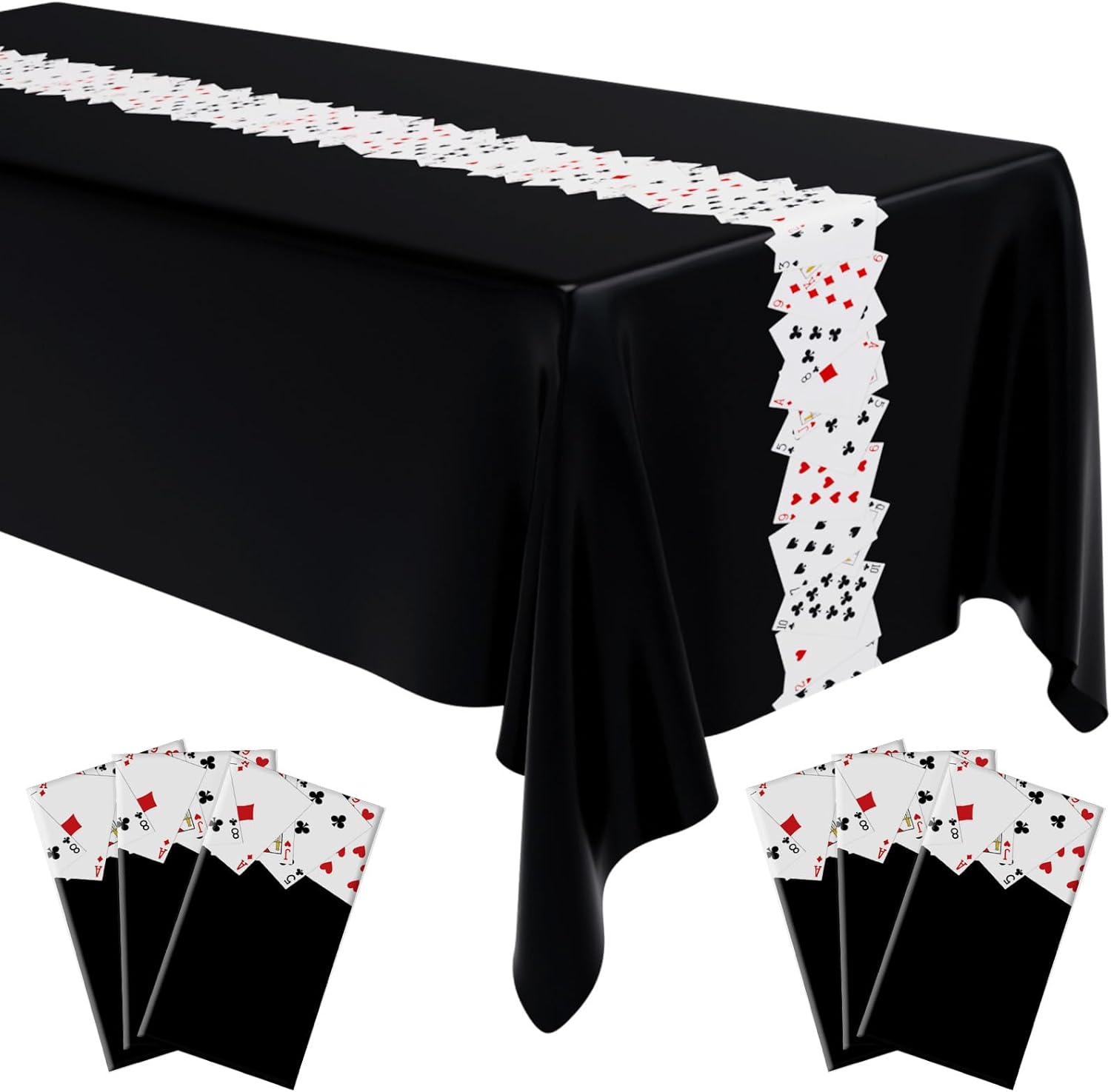 Oudain 6 Pcs Casino Night Tablecloth Casino Theme Party Decorations Poker Card Tablecloth 108 x 54 Inches Plastic Disposable Table Cover for Game Birthday Playing Card Picnic Party(Red)