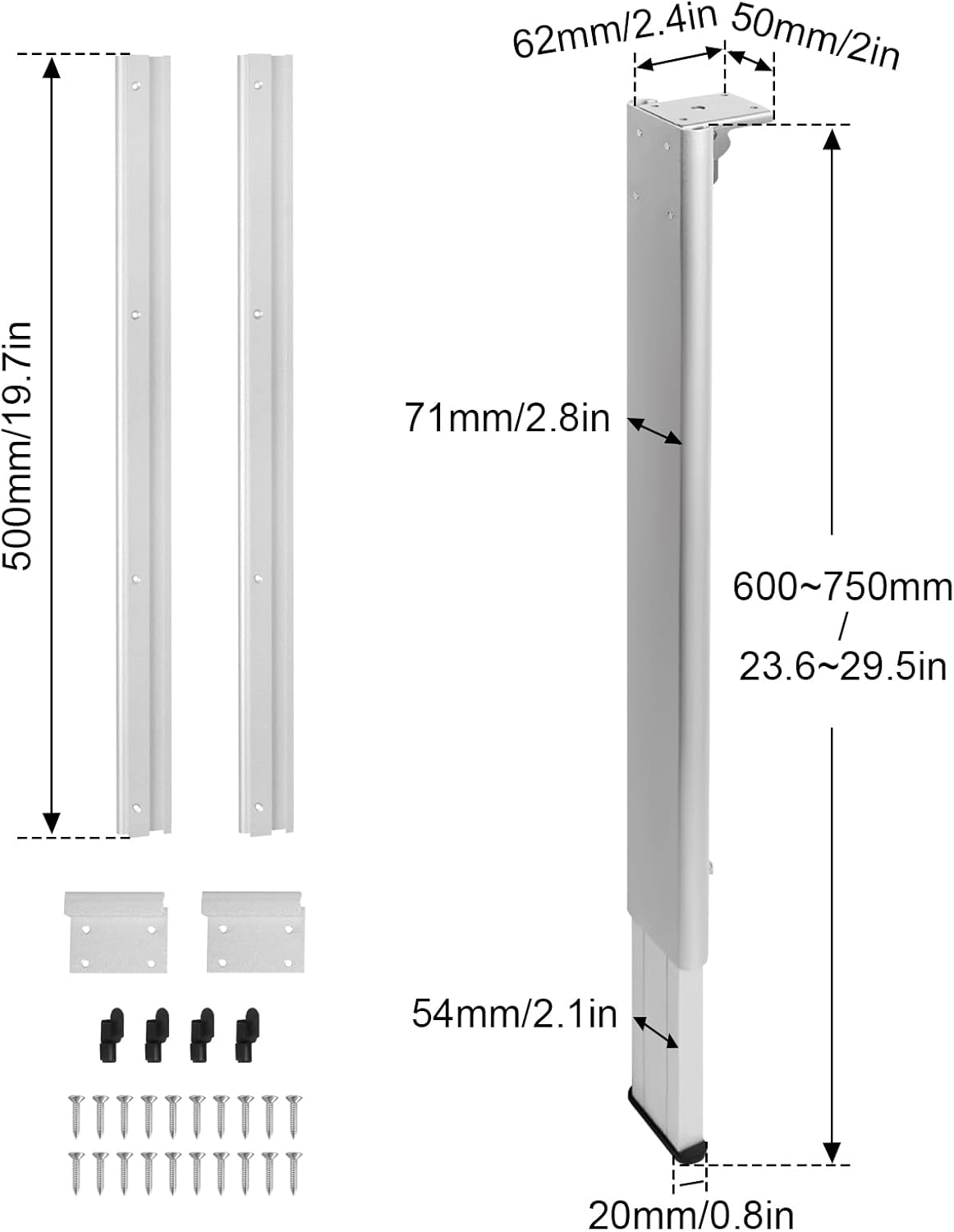 Adjustable Folding RV Table Leg, Telescoping Aluminum Pedestal Stand for Camper Dinette, Pontoon Boat, Travel Trailer, Van. Heavy Duty Height Support Mount System, DIY Replacement Parts, Silver
