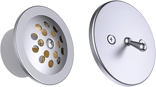 Fine Fixtures Desagüe de ducha para bañera, tubo de latón calibre 20, kit de drenaje de desbordamiento de palanca de viaje, níquel satinado