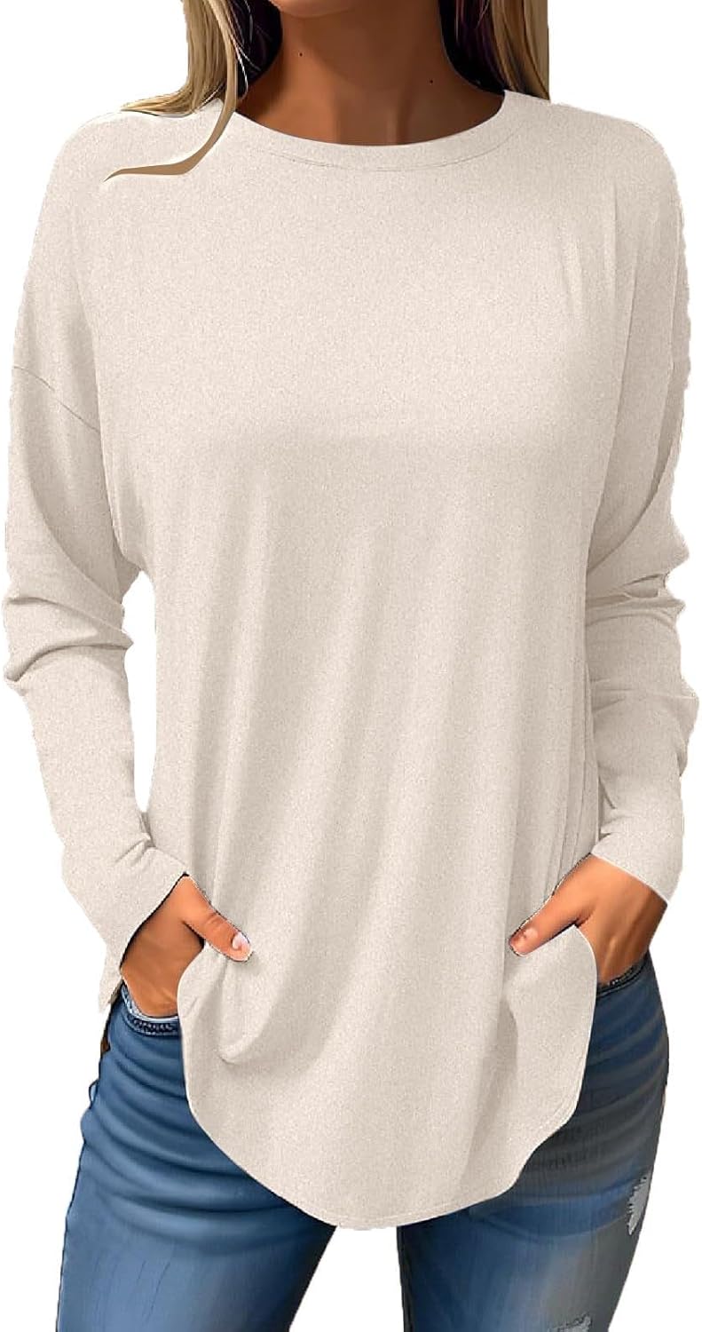 Women Custom Shirts Long Sleeve T Shirts Loose Round Neck Tunic, Your Own Design, Add Text/Photo/Image/Logo - Image 5