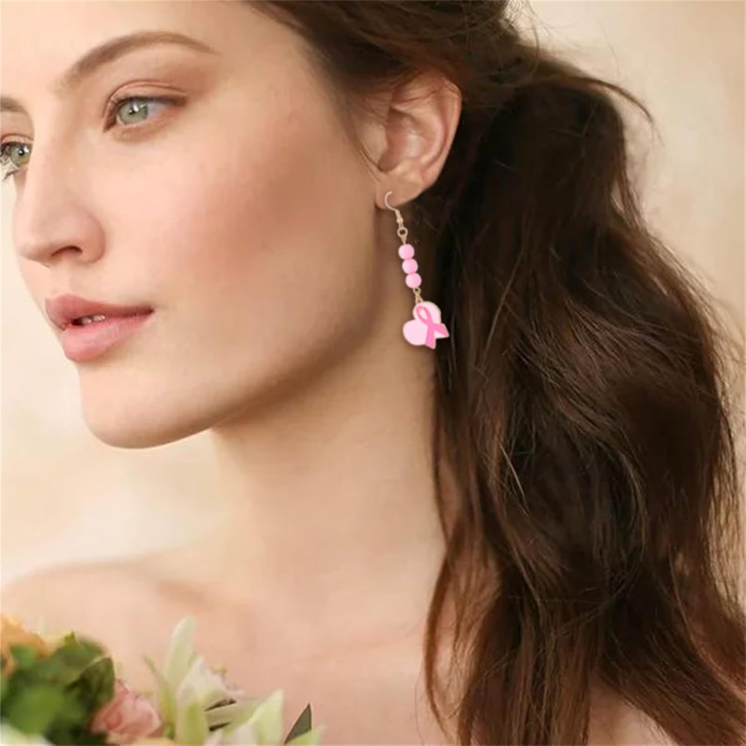 Breast Cancer Awareness Earrings for Women Glitter Pink Ribbon Drop Dangle Earrings Statement Breast Cancer Survivor Support Jewelry Gifts - Image 3