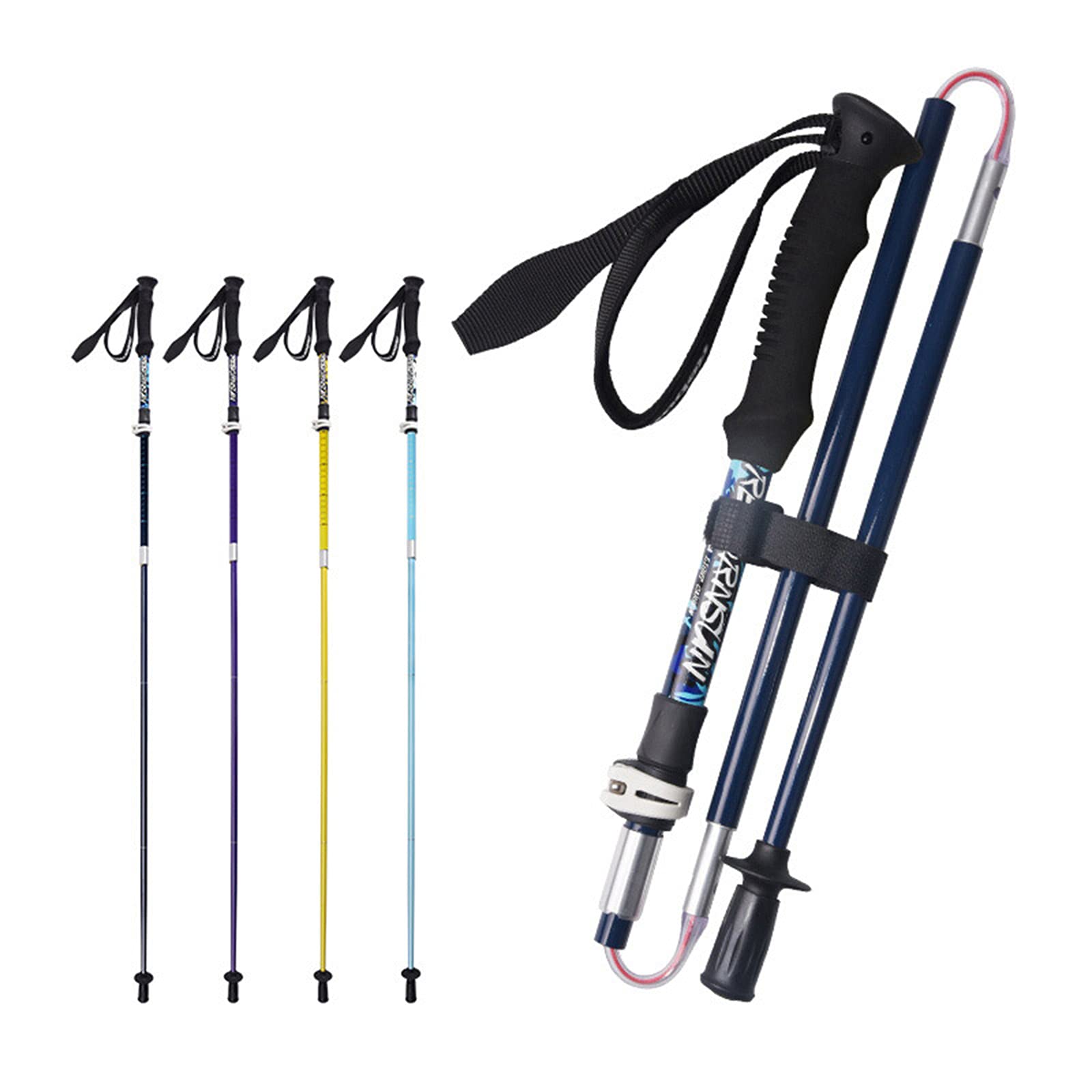 Bastone da Passeggio Cieco Stampella Aiuti alla Mobilità per Uomini Donne per Camminare Bastoncini da Trekking All'aperto Super Leggero Stretch Cinque Sezioni Fibra di Carbonio,Blu,Short