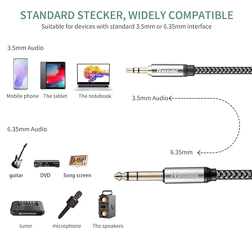 Miniatura 3 de Cable auxiliar Nanxudyj de 20 pies, 0.250 in macho a 0.138 in, cable auxiliar TRS compatible con auriculares, laptop, dispositivos de cine en casa y