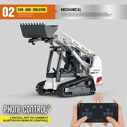 Miniatura 5 de Juego de bloques de construcción con cargador tecnológico, 2.4GAPP RC Steer Loader Juguetes de construcción con motor, cargador de orugas, juguete