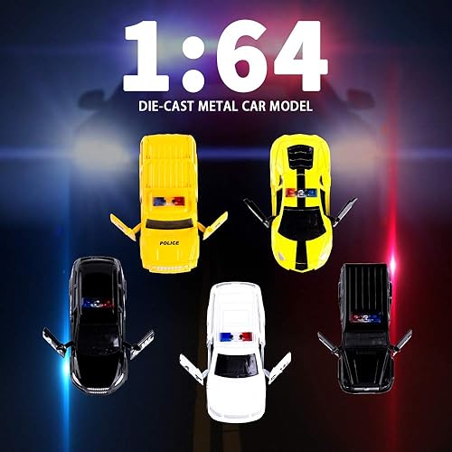 Miniatura 18 de KIDAMI Camiones de juguete fundidos a presión, paquete de 4 autos de juguete de metal fundido a presión, autos con puertas abiertas, vehículos