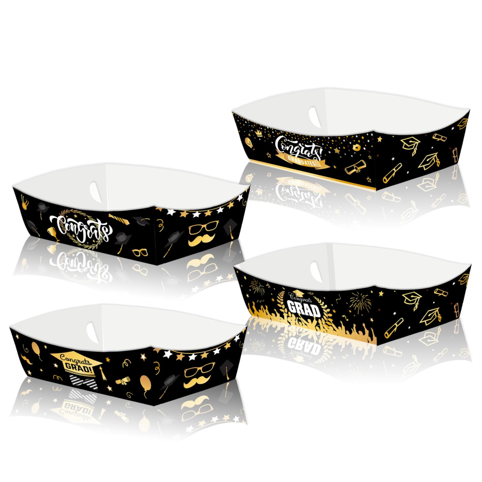 Unomor 24pcs Graduation Paper Food Trays Congrats Grad Food Serving Boat Graduation Party Supplies for French Fries Chicken Mozzarella Sticks