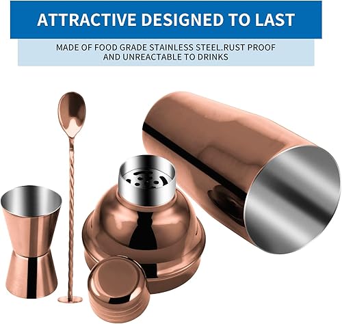 Miniatura 10 de Safring Juego de coctelera de 24 onzas, coctelera de Martini con colador incorporado, jigger de medición, cuchara mezcladora, coctelera profesional