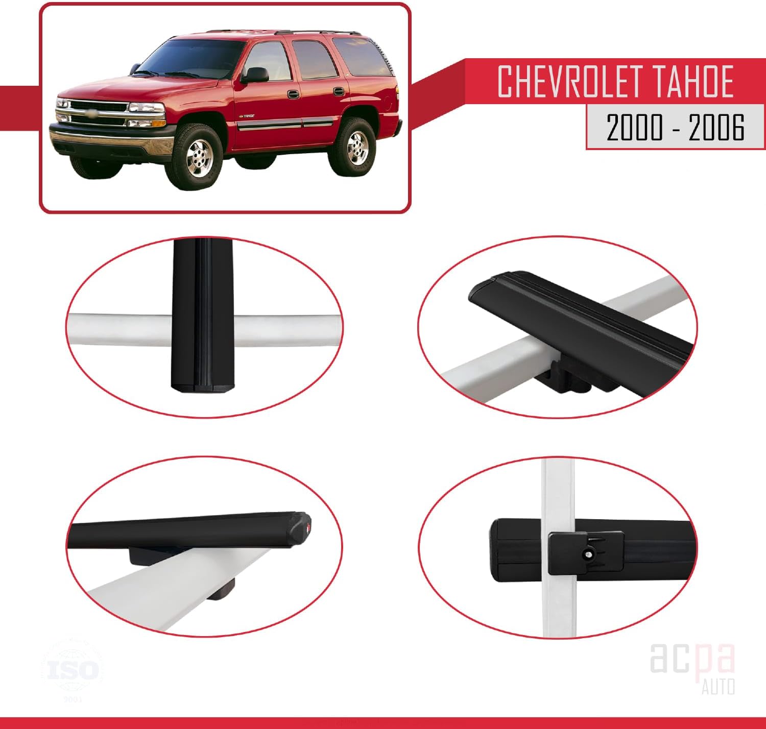Compatible with Chevrolet Tahoe 2000-2006 BASIC Model Car Roof Rack Cross Bar Black Aluminium 2 Bars