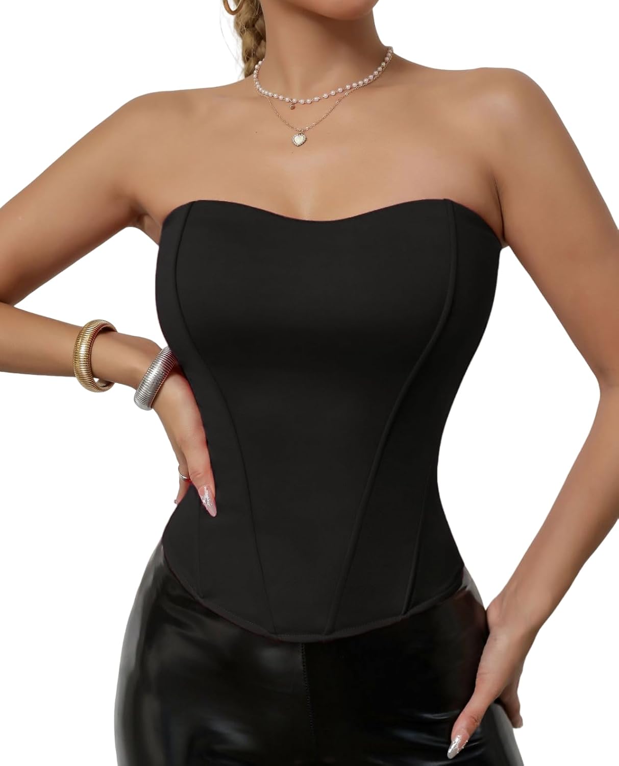 Women's Strapless Corset Top Fishbone Boning Padded Bust Bustier with Adjustable Zipper Body Shaping Tube Top