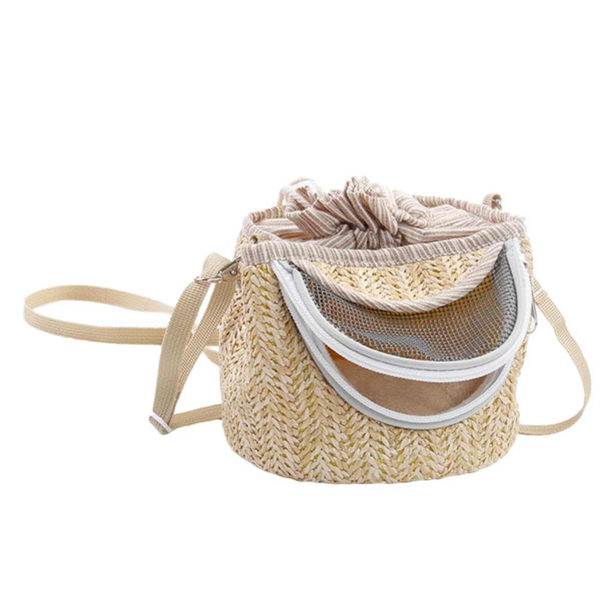 Mikikit 1Pc Warm Straw Woven Pet Carrier Bag for Hamsters Comfortable Travel Pack for Sightseeing Camping Trips Durable Fashionable Design for Pets