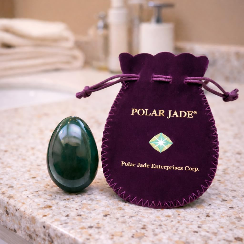 Polar Jade Stone Egg Made of Nephrite Jade, Medium Size (43x30mm), Drilled, with Unwaxed String and Instructions