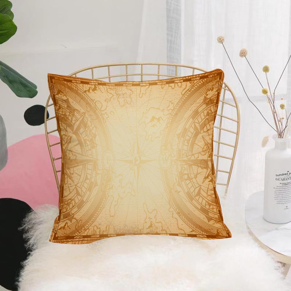 HYOSXW Cushion Cover,Throw Pillow Case Home Decorative for Living Room Bedroom Sofa Chair 16X16 Inch,Old l map light template with navigational compass and wind rose in vintage mon,Pillowcase 40X40cm