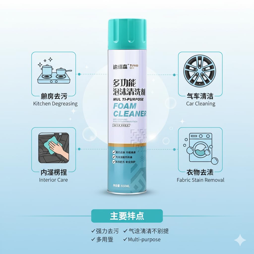 Clenliv Foaming Car Interior Cleaner Multipurpose Foam Cleaner Spray | Car Seat/Exterior & Interior/Shoes/Sofa Cleaning Spray-650ml PACK 4
