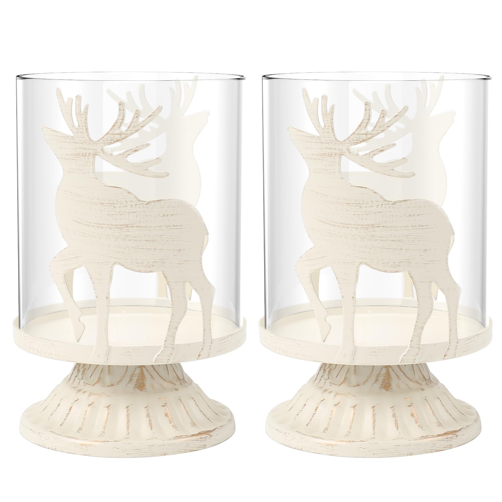 KINDPMA Juego de 2 portavelas decoración navideña diseño de Reno portavelas de Metal candelabros Vintage para Velas para decoración de Chimenea de Navidad