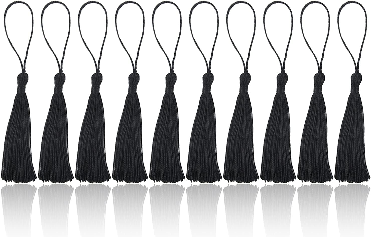BOROLA 25 Pcs Handmade DIY Tassels 13cm/5 Inch Silky Soft Craft Mini Tassels for DIY Projects, Jewelry Making, Decoration, Bookmarks (Black)