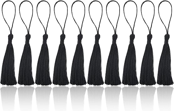 BOROLA 25 Pcs Handmade DIY Tassels 13cm/5 Inch Silky Soft Craft Mini Tassels for DIY Projects, Jewelry Making, Decoration, Bookmarks Black